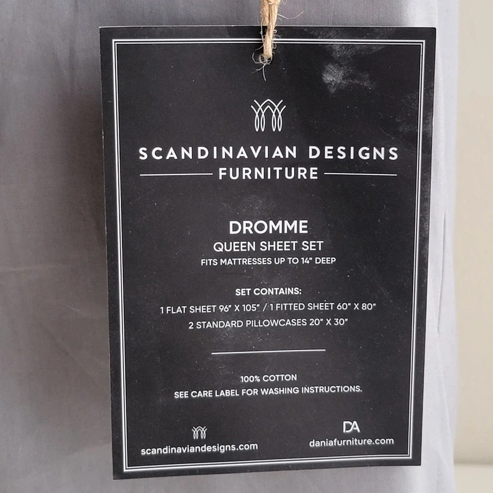 Scandinavian Designs Dromme Sheet Set Queen Grey Cotton 4pc 14in Deep Pocket NEW